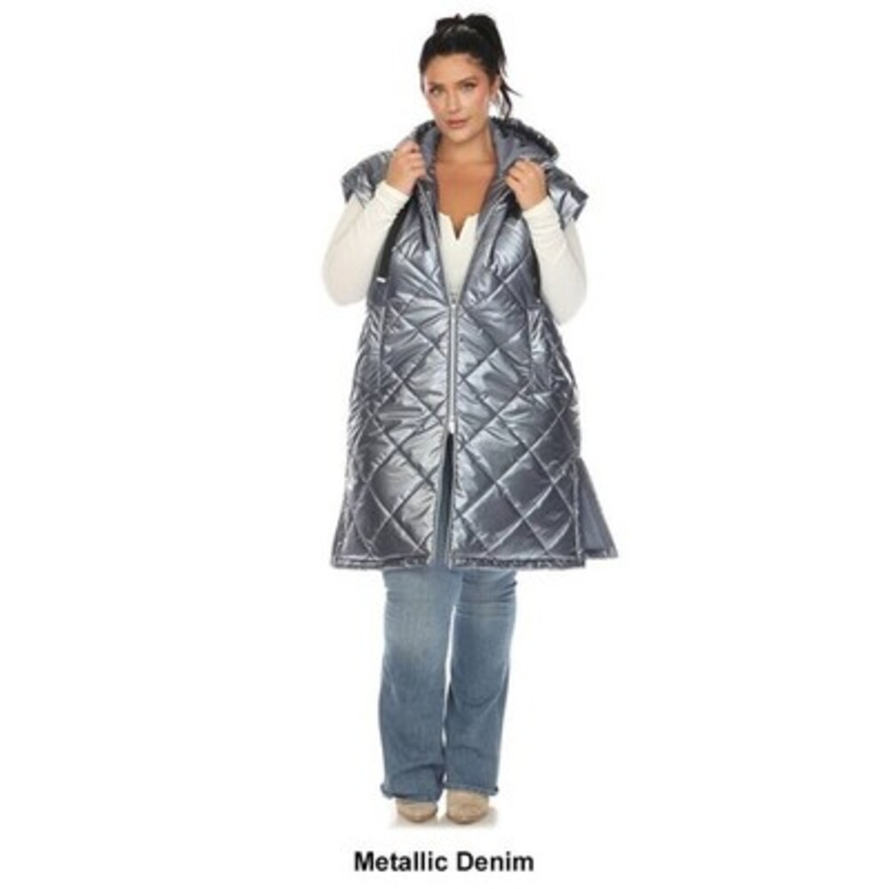 White Mark Plus Size Metallic Puffer Vest Jacket Women's 3XL Metallic Denim